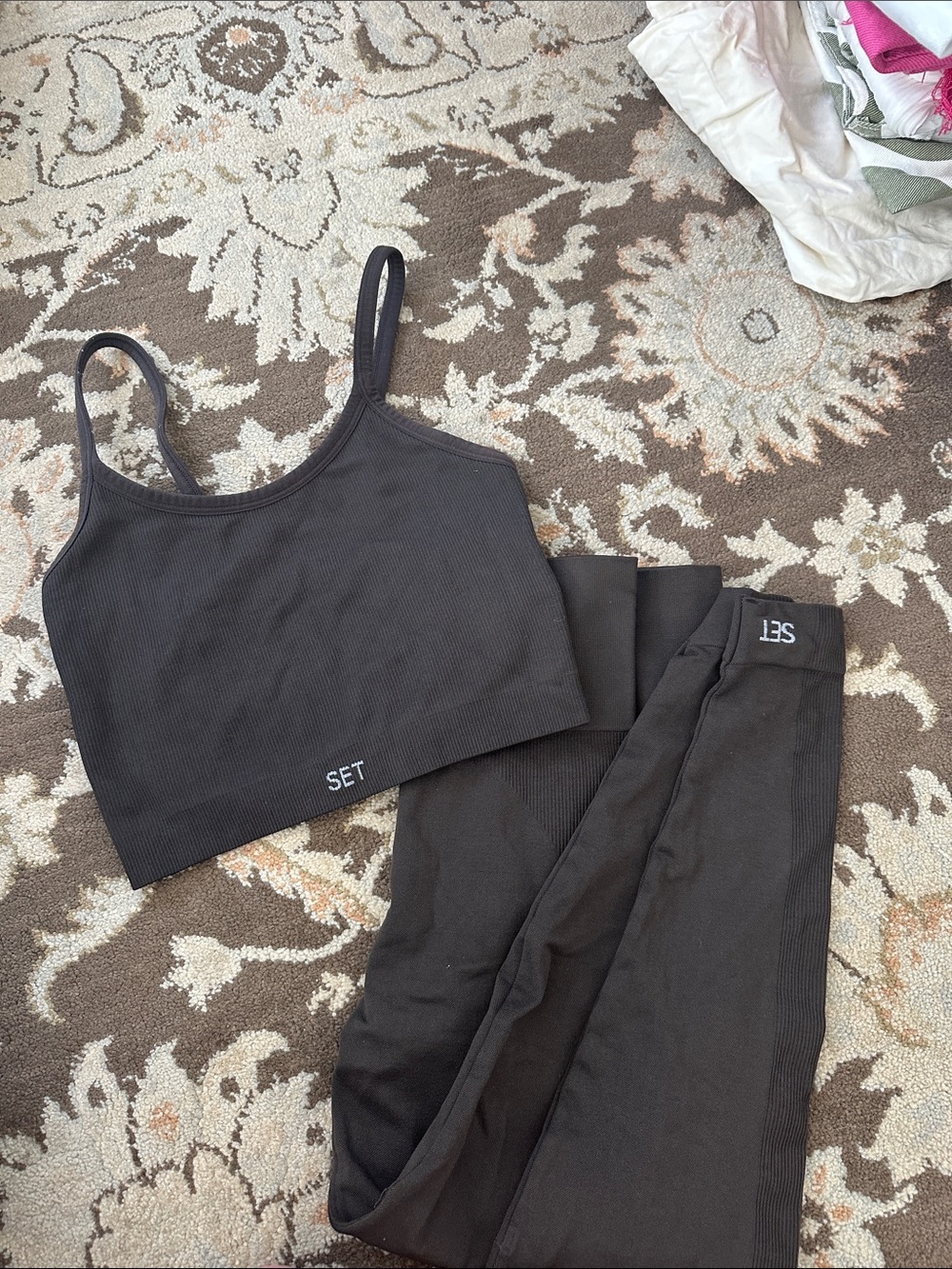 SET Active Black Ribbed Sports Bra and Leggings Set